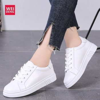 Genuine Leather Women Flats White Soft Soled Pointed Toy Preppy Style Lace Up shoes - Image 5