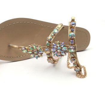 Women Shoes Rhinestones Chains Thong Gladiator Flat Sandals - Image 4