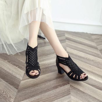 Women Fashion Crystal Hollow Out Peep Toe Wedges Sandals - Image 8