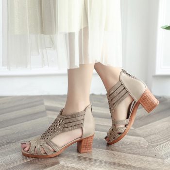 Women Fashion Crystal Hollow Out Peep Toe Wedges Sandals - Image 4
