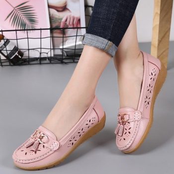 Women Genuine Leather Shoes Plus Size 35-43 Loafers - Image 3