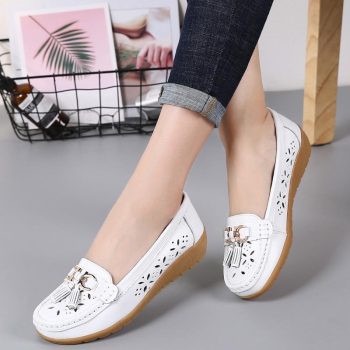 Women Genuine Leather Shoes Plus Size 35-43 Loafers - Image 2