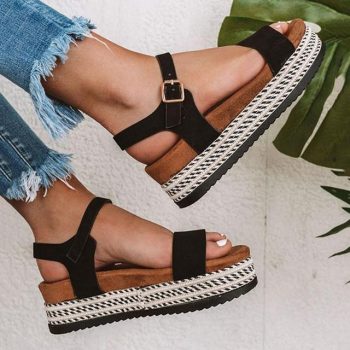 Women Shoes With Platform Sandals Straw Thick Bottom Ladies Sandals - Image 7