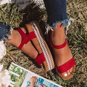 Women Shoes With Platform Sandals Straw Thick Bottom Ladies Sandals - Image 4