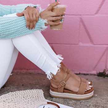 Women Shoes With Platform Sandals Straw Thick Bottom Ladies Sandals - Image 6