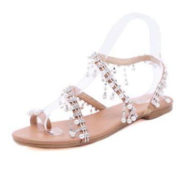 Women sandals  new summer shoes flat pearl sandals - Image 3