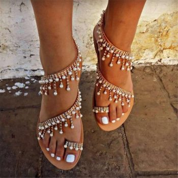 Women sandals flat pearl sandals - Image 8
