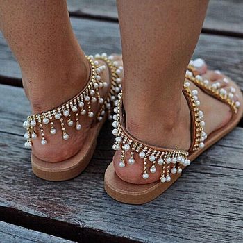Women sandals flat pearl sandals - Image 5