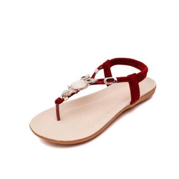 fashion women sandals elastic t-strap bohemia beaded owl slipper flat sandals - Image 12