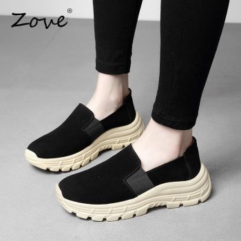Women Loafers Flats Shoes On Platform Sneakers Casual Suede Moccasin Shoes - Image 7