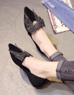 crystal bow-knot moccasins pointed toe flock loafers