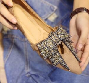 crystal bow-knot moccasins pointed toe flock loafers - Image 9
