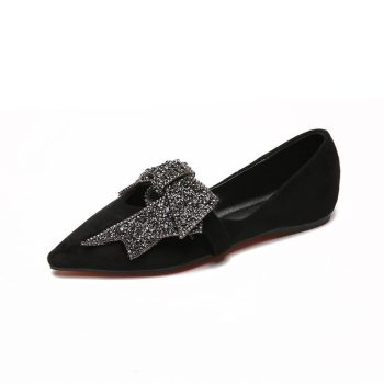crystal bow-knot moccasins pointed toe flock loafers - Image 7