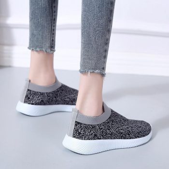 breathable air mesh sneakers women slip on platform knitting flats - Image 3
