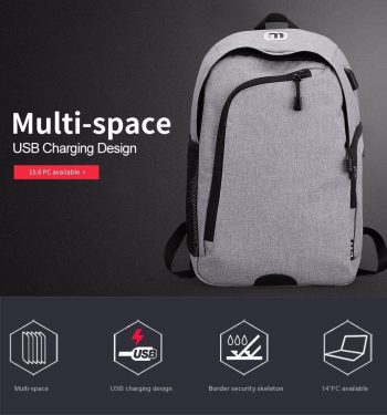 Business Casual Men's 14 Inch Laptop Backpacks for Leisure Travel Daypacking with Battery Slot for USB Charging - Image 8