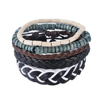 1Set 4-6PC Multilayer Leather Men Bracelet - Image 2