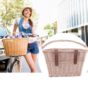 Wicker Bicycle Basket with Brown Straps
