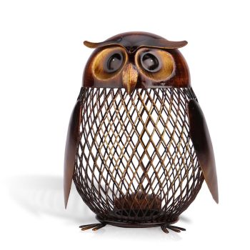 Metal Owl Figurine Piggy Bank