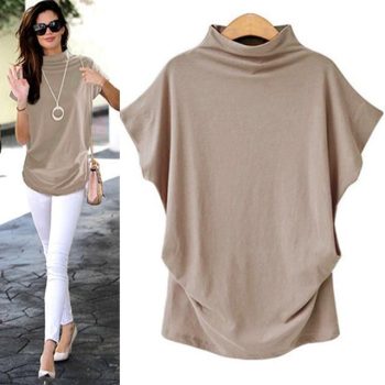 Casual Turtleneck Short Sleeve Blouse - Image 10