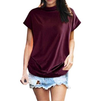 Casual Turtleneck Short Sleeve Blouse - Image 4