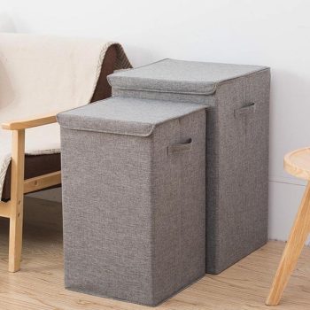 Cotton And Linen Laundry Basket With Lid Hamper Storage