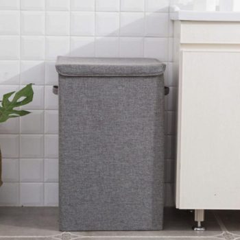 Cotton And Linen Laundry Basket With Lid Hamper Storage - Image 4