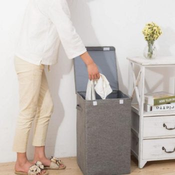 Cotton And Linen Laundry Basket With Lid Hamper Storage - Image 2