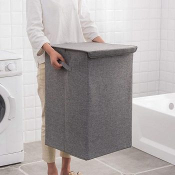 Cotton And Linen Laundry Basket With Lid Hamper Storage - Image 9