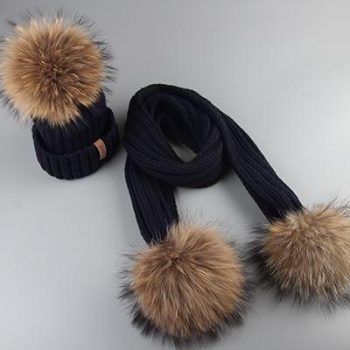 Winter Baby Real Fur Pompom Knit Beanie and Scarves Set for Kids - Image 11