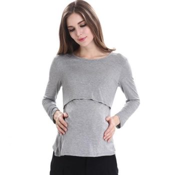 Long Sleeve Maternity Nursing Tops Pregnancy Breastfeeding Tees Shirt - Image 8