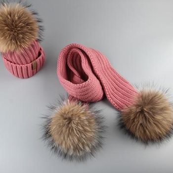 Winter Baby Real Fur Pompom Knit Beanie and Scarves Set for Kids - Image 12