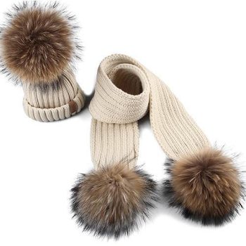 Winter Baby Real Fur Pompom Knit Beanie and Scarves Set for Kids - Image 13