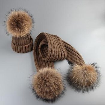 Winter Baby Real Fur Pompom Knit Beanie and Scarves Set for Kids - Image 14