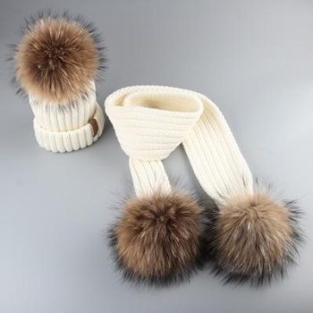 Winter Baby Real Fur Pompom Knit Beanie and Scarves Set for Kids - Image 6